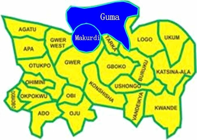 Map of Benue state showing the study area
