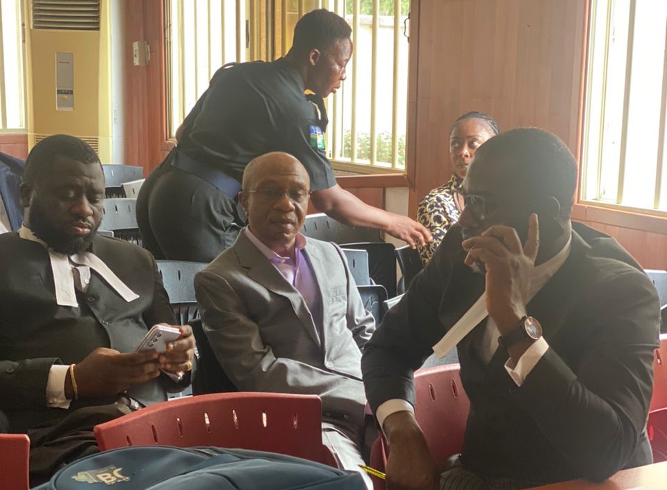 Ex CBN governor Godwin Emefiele at the Ikeja High Court for alleged abuse of office others