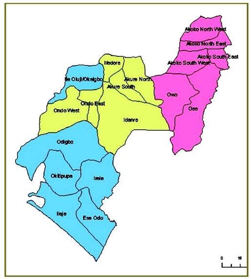 Map of Ondo State showing local government areas