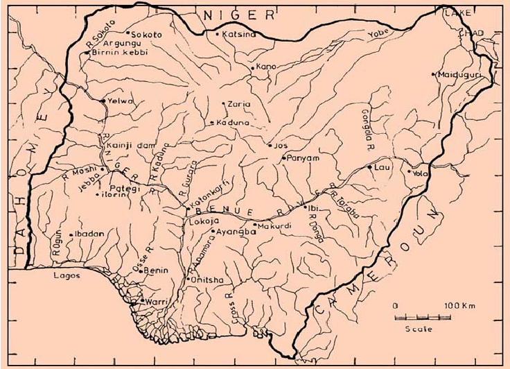 Map showing rivers in Nigeria