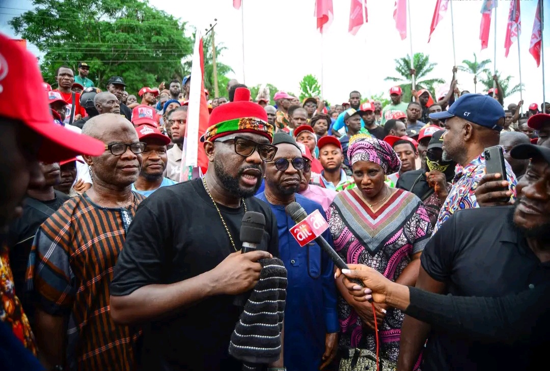 The federal lawmaker Ugochinyere speaking at the rally PHOTO FB