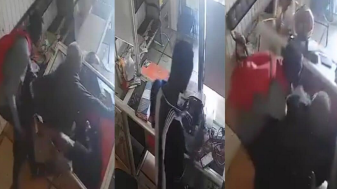 VIDEO: CCTV Show How Armed robbers stab POS vendor inside his shop.