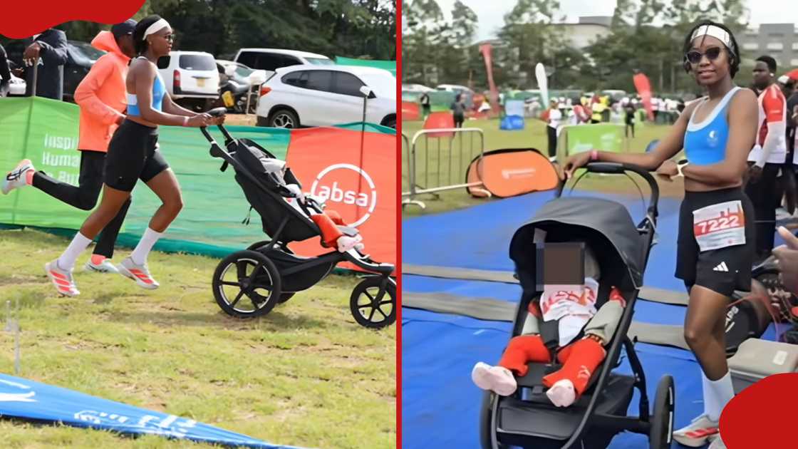 Nairobi mum warms hearts after participating in 7km marathon with one-year-old daughter on stroller