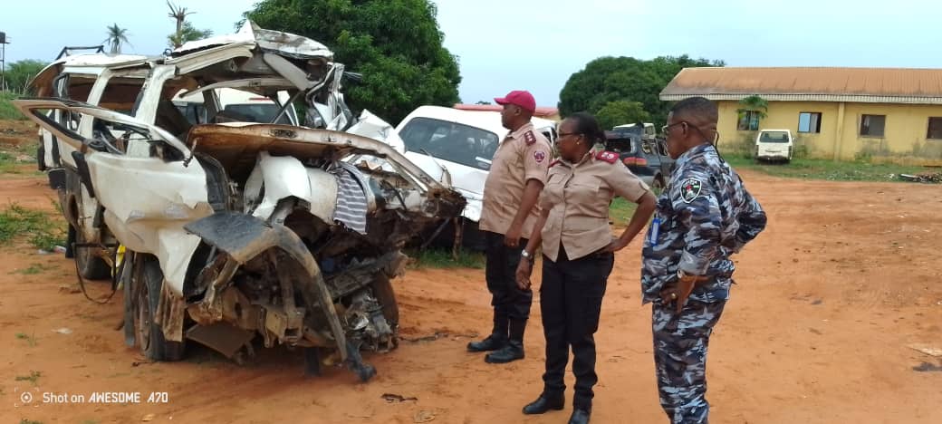 FRSC officials inspecting the bus involved in the accident