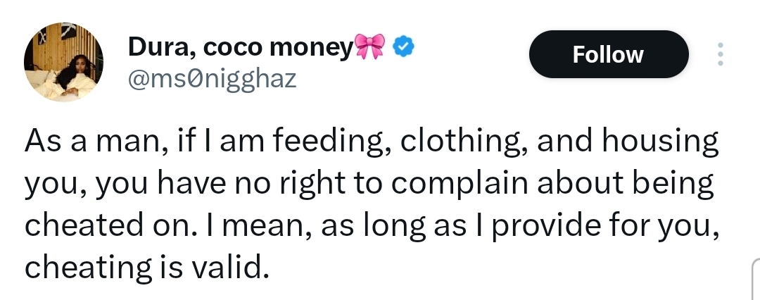 If Im feeding clothing and housing you you have no