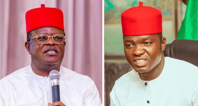 L R Minister Of Works Dave Umahi and Ebonyi Governor Francis Nwifuru