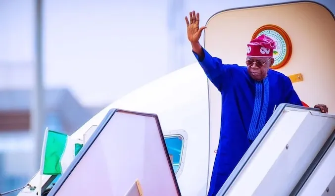 Tinubu Departs jet plane
